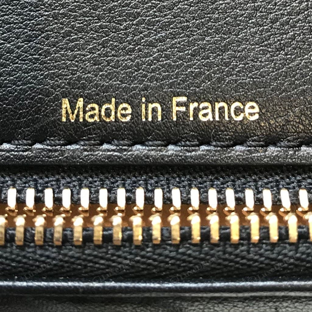 Genuine Delvaux heat stamp — "DELVAUX" over "Made in France" in the house serif, light even blind emboss, level