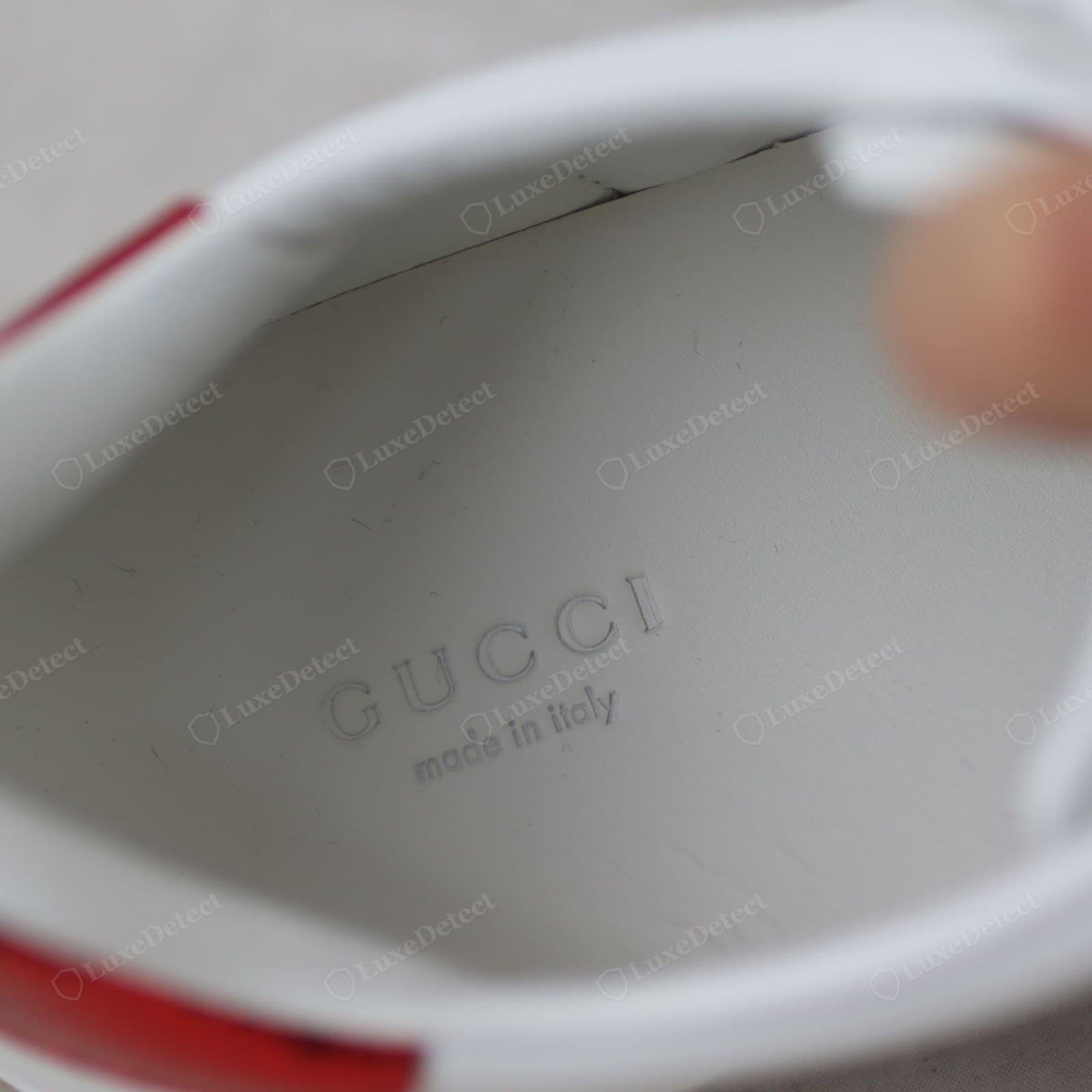 Genuine Gucci Ace insole — crisp GUCCI / GG logo / made in Italy print, exact logo geometry, centred, glued flat