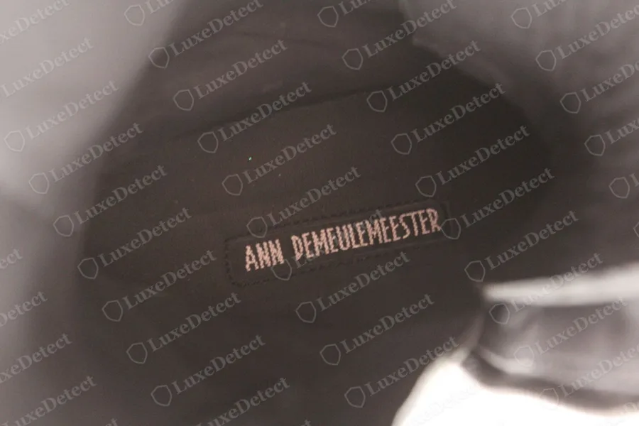 Genuine Ann Demeulemeester tall lace-up boot, black woven insole label with ANN DEMEULEMEESTER in pale capitals