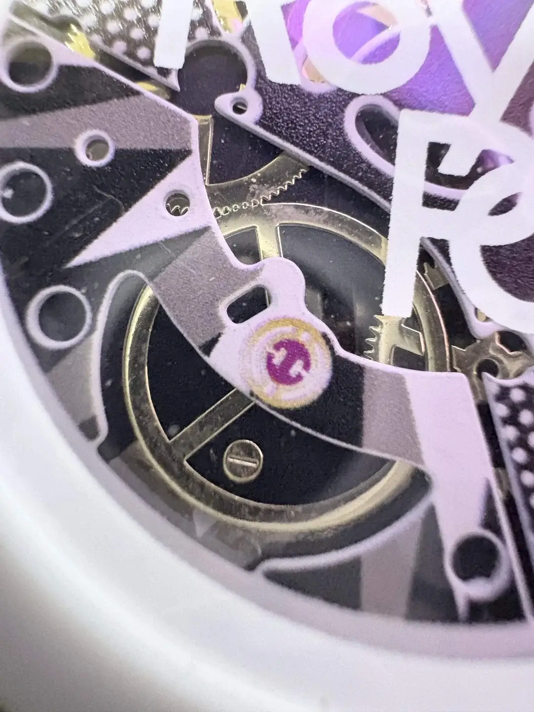 Fake AP x Swatch Royal Pop movement (view 2) — compare layout, bridges, and finishing against the genuine views above.