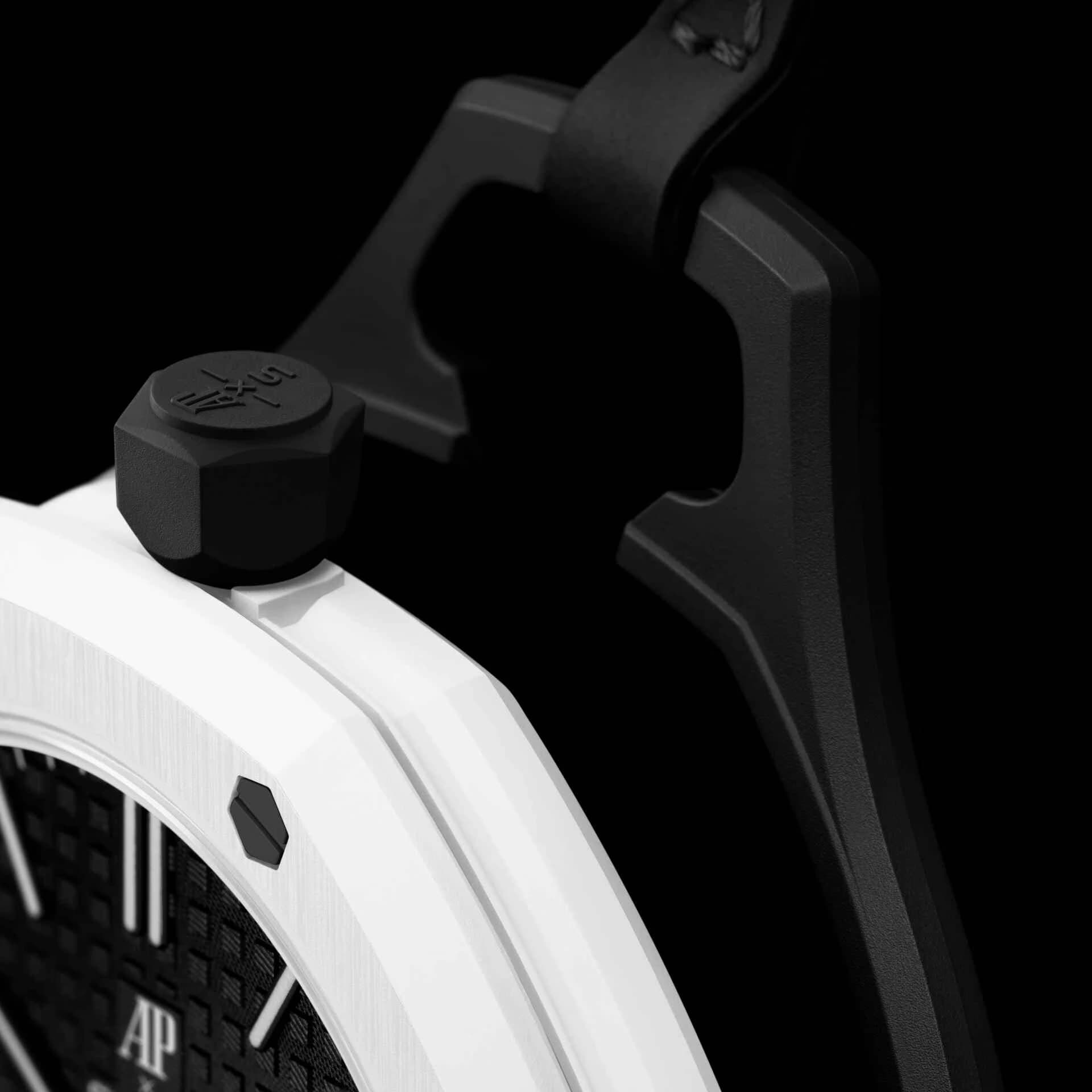 Real AP x Swatch Royal Pop crown — milled edge and correct proportionate profile.