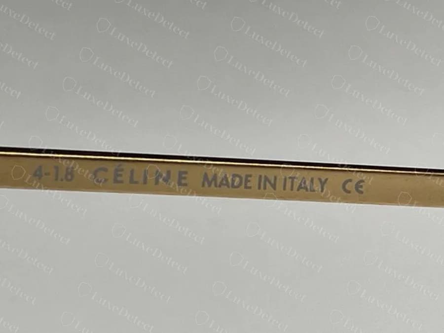 Authentic early Thélios frame (CL40011U): the date code 4-18, then the accented CÉLINE and MADE IN ITALY. The accent is correct on this model.