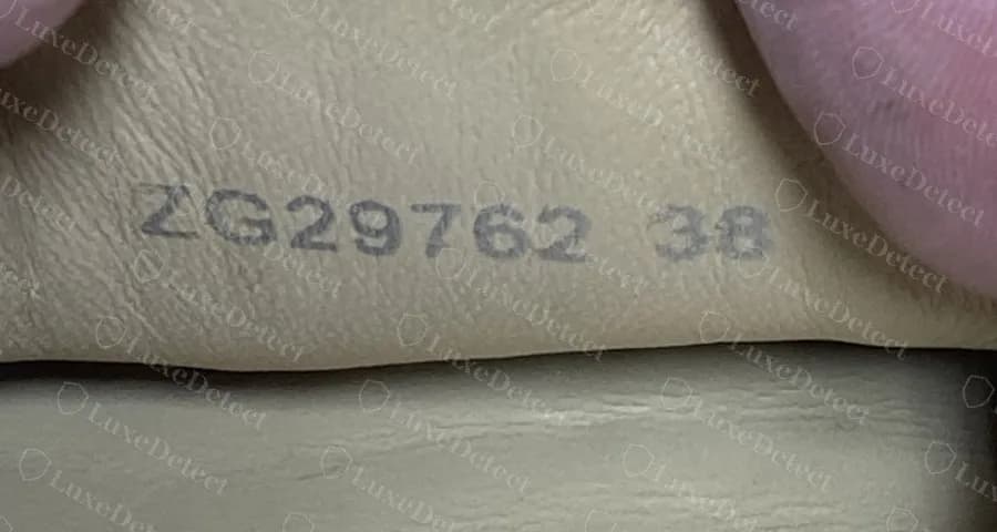 Counterfeit Chanel espadrille lining code reading ZG29762 38, with the size printed after the reference
