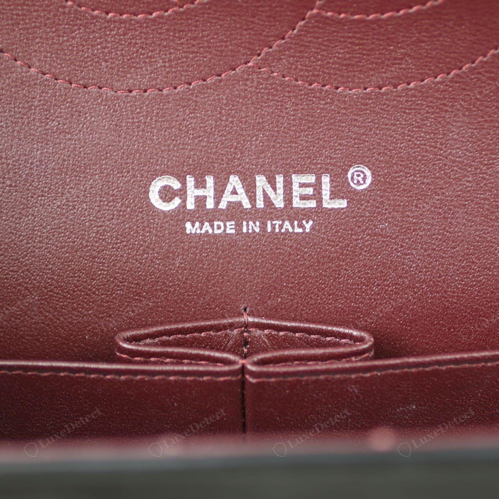 Genuine Chanel origin mark — "MADE IN FRANCE" (or "MADE IN ITALY") stamped in Chanel's spaced capitals, even and level