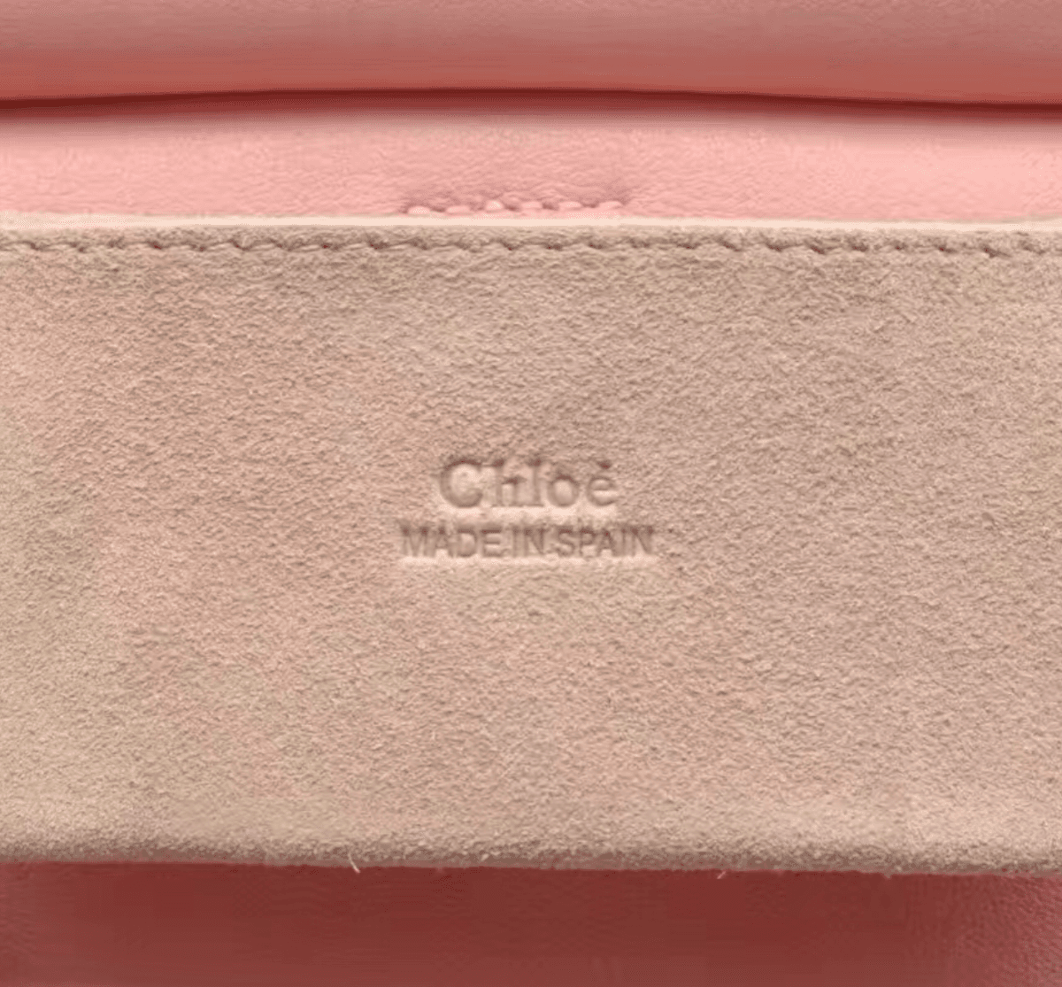 Authentic Chloé logo embossing — Spanish production, correctly formatted