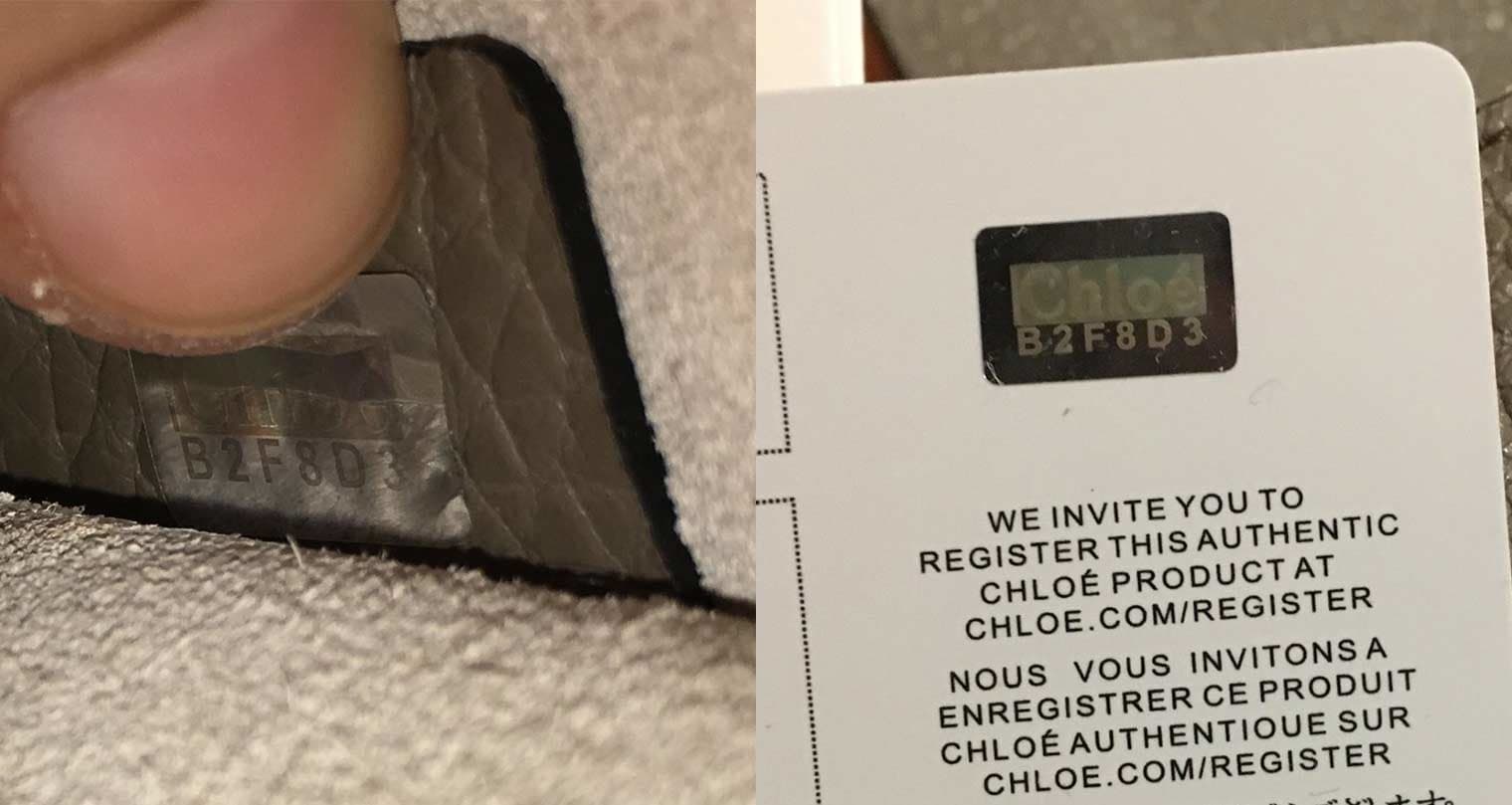 Authentic Chloé serial number tag with 3D hologram