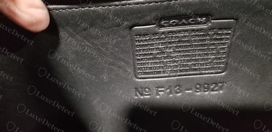 Coach creed patch on a verified authentic Willis, later-production wording ending "our commitment to enduring quality," style number stamped N° F13-9927.