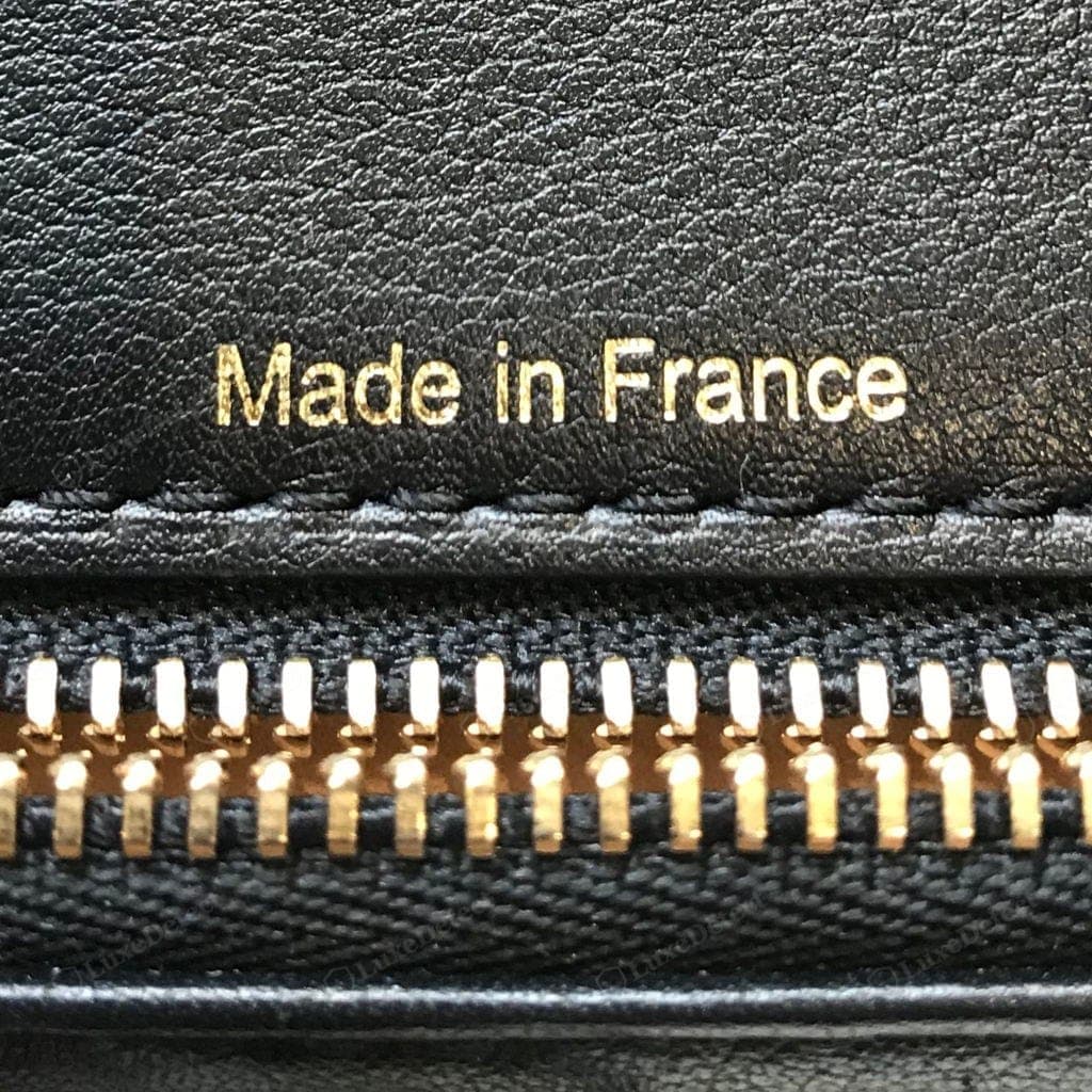 Genuine Delvaux heat stamp — "DELVAUX" over "Made in France" in the house serif, light even blind emboss, level