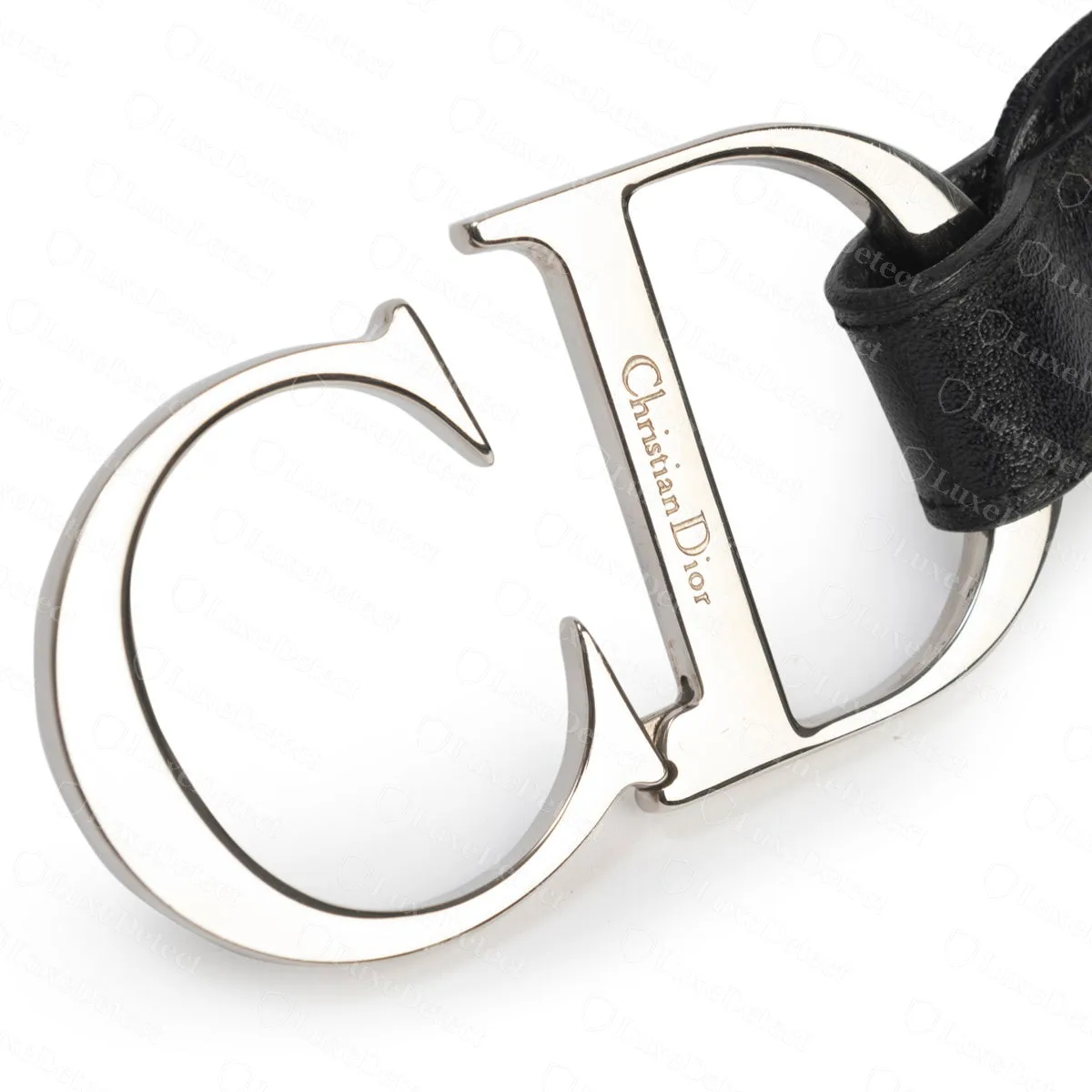 Genuine Christian Dior CD buckle, "Christian Dior" engraved cleanly along the upright of the D, sharp serifs and an even mirror polish