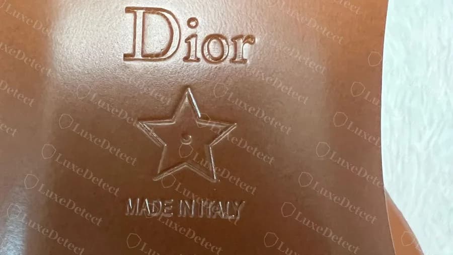 Genuine Dior D-Way leather sole, Dior script, a star, MADE IN ITALY and the size stamped into the tan leather