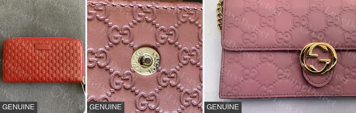 Portefeuilles Guccissima et Microguccissima authentiques : un portefeuille zippé Microguccissima rouge, un bouton-pression avec GUCCI sur le pourtour sur cuir embossé et un portefeuille sur chaîne à G entrelacés