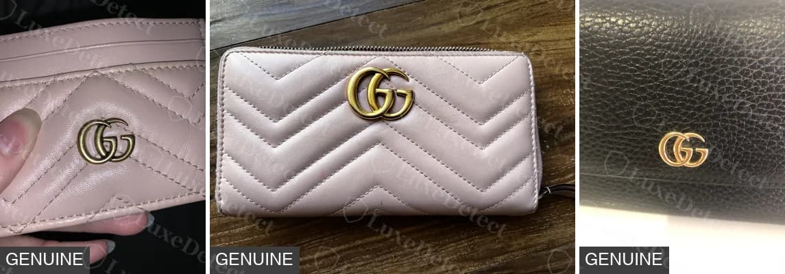 Echte GG-Marmont-Geldbörsen: ein Matelassé-Kartenetui, ein Matelassé-Zip-around und ein genarbtes Continental mit kleinem doppeltem G