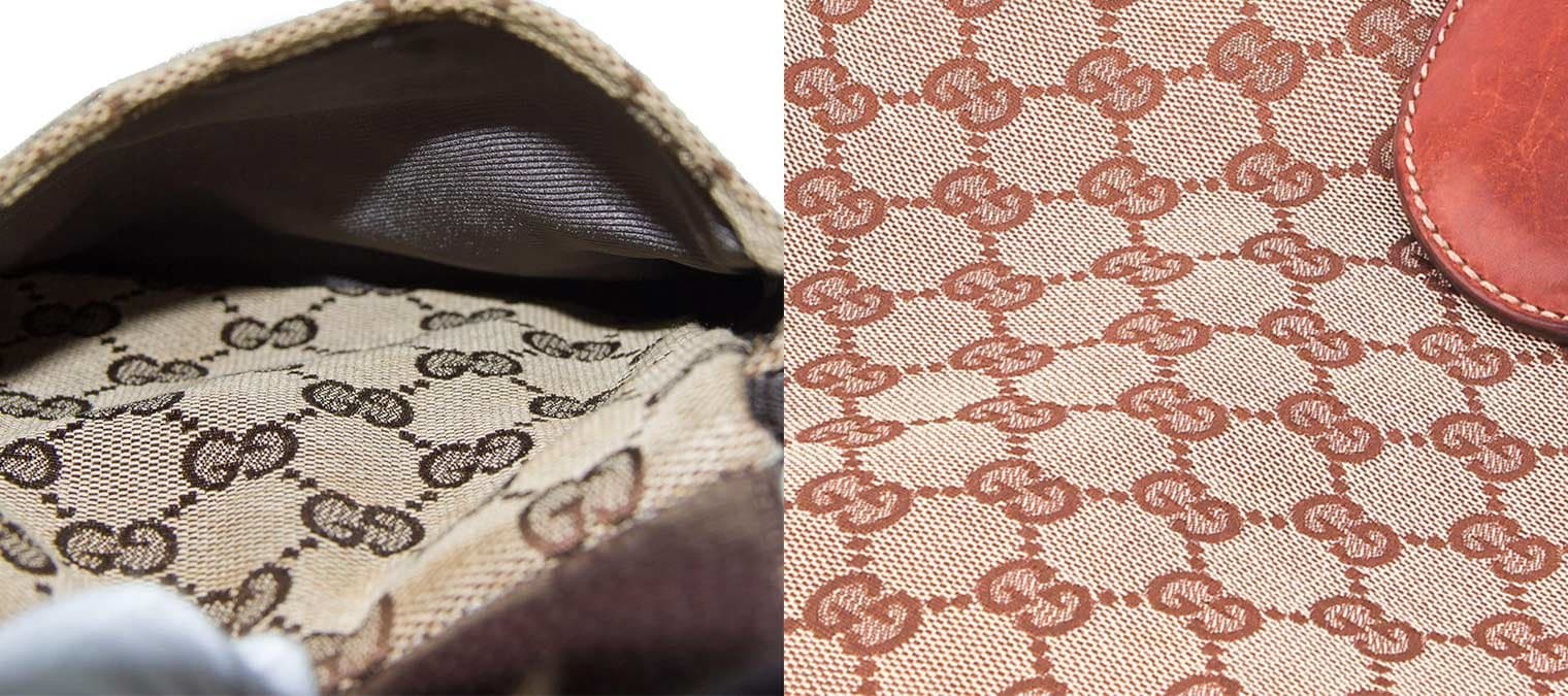 Authentic Gucci GG canvas — jacquard-woven pattern with visible thread texture and depth