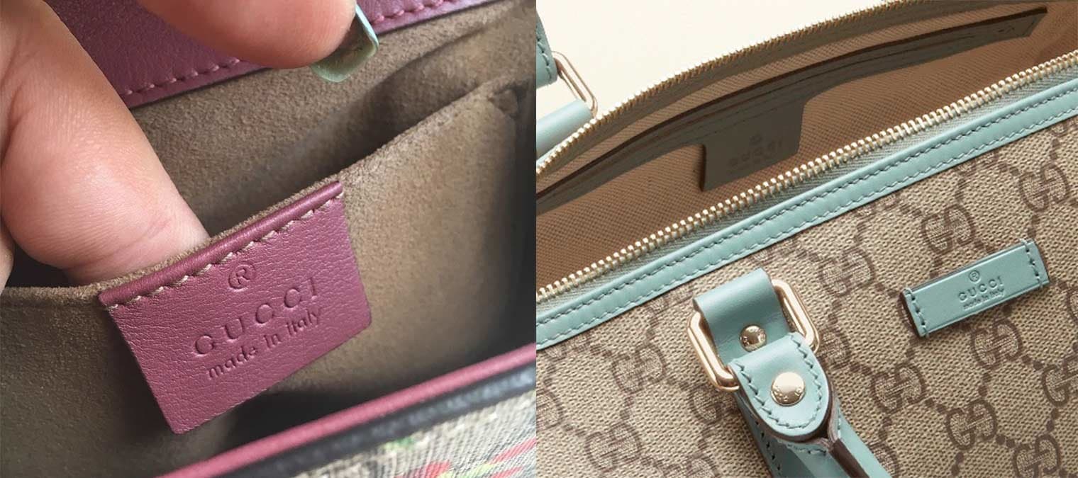Authentic Gucci interior leather tag — ® GUCCI made in Italy, evenly embossed and centered