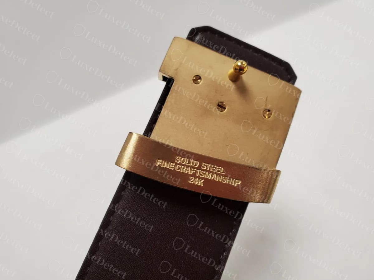 Counterfeit LV Initiales buckle back with SOLID STEEL FINE CRAFTSMANSHIP 24K engraved on the keeper bar
