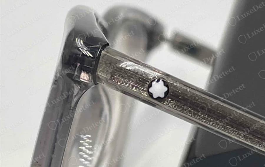 Genuine Montblanc glasses: a white six-pointed star emblem inlaid in a black circle on the temple just behind the hinge