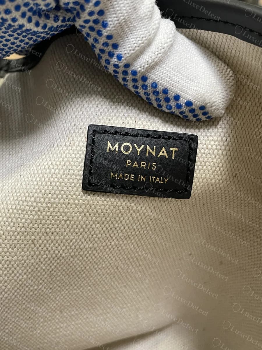 Genuine Moynat Oh! Tote leather label reading MOYNAT PARIS MADE IN ITALY in gold foil