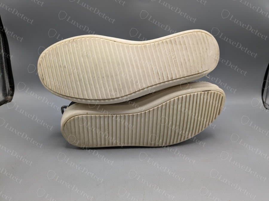 Semelle d'usure d'une Geobasket Rick Owens authentique : le relief nervuré de la semelle empilée