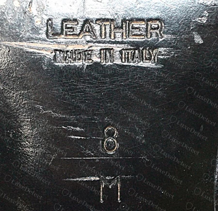Genuine outsole stamp reading only "LEATHER / MADE IN ITALY" with the size below, no Saint Laurent branding of any kind, on a vintage cream leather pump.