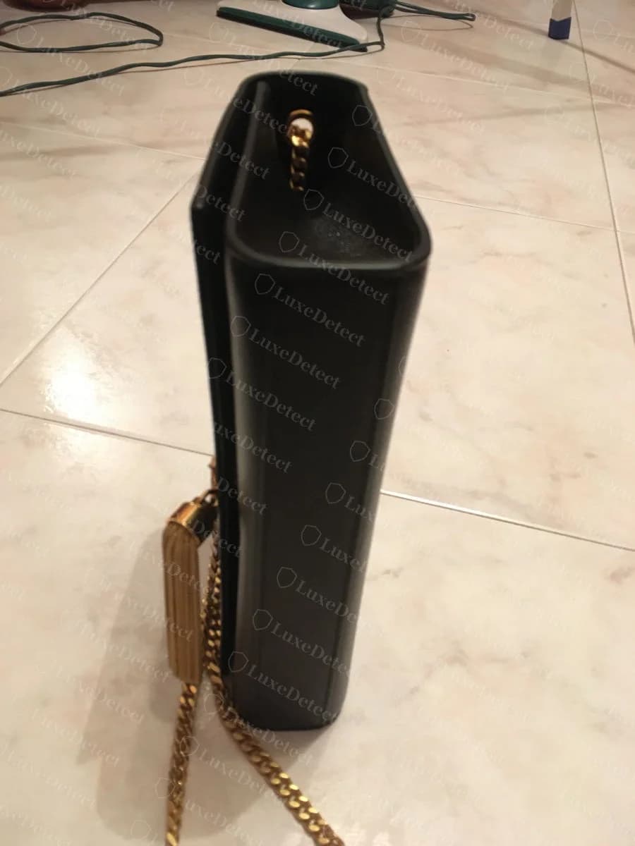 Saint Laurent Kate side profile, showing the gusset construction and clean panel seams