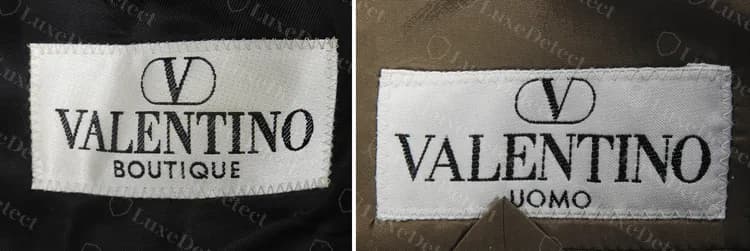 Etiquetas de cuello vintage genuinas de Valentino: etiquetas tejidas V VALENTINO BOUTIQUE y V VALENTINO UOMO