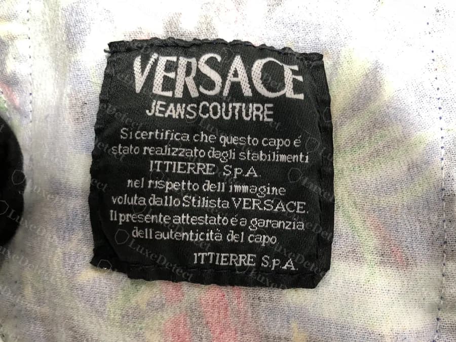 Genuine older Versace Jeans Couture authenticity label: black label certifying the piece was made by Ittierre S.p.A.
