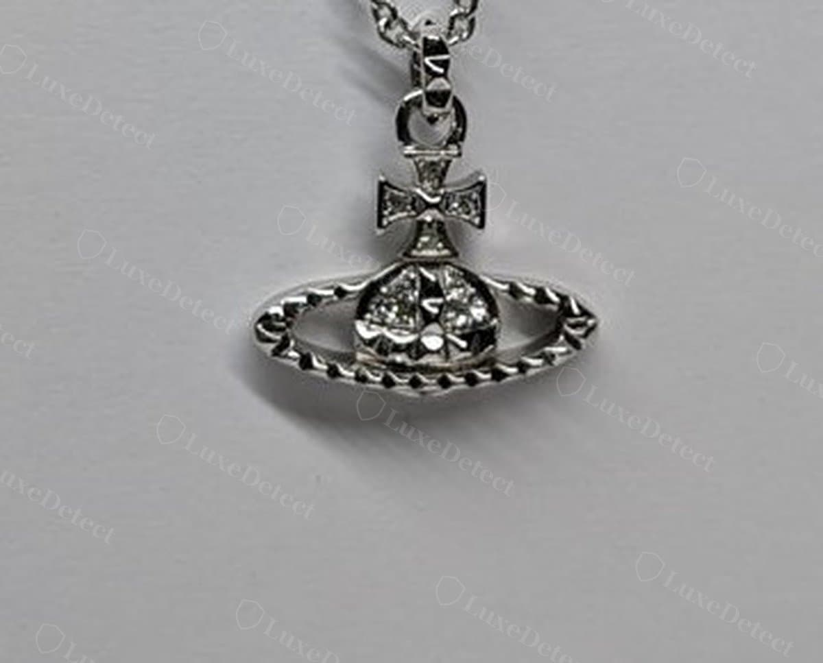 Authentic orb pendant: Saturn ring tilted at a consistent angle, both visible ends on one axis, crisp polished cast.