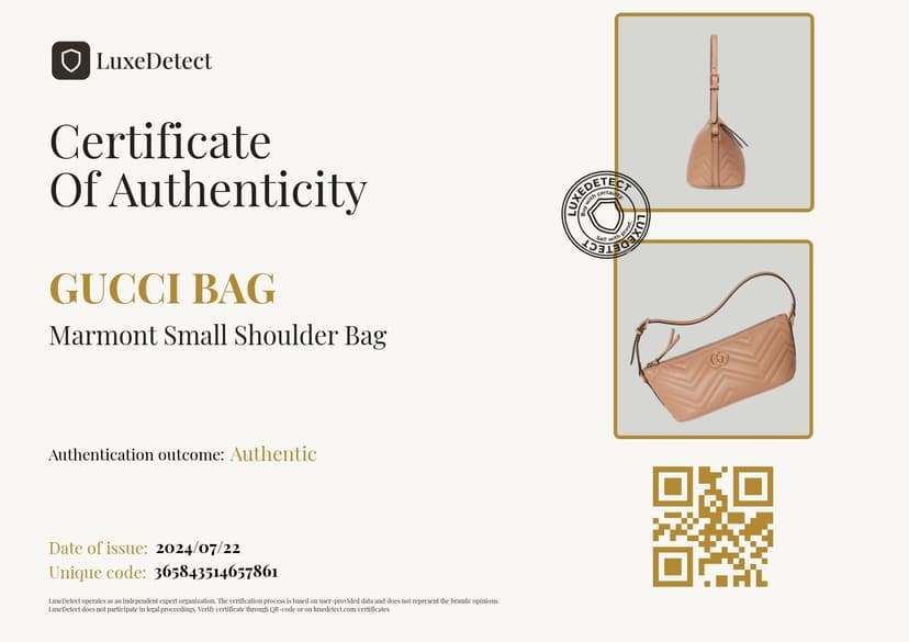 Sample LuxeDetect Certificate of Authenticity